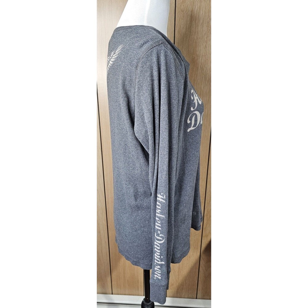 Harley Davidson Womens 1W Gray Thermal Henley Shirt Long Sleeve Motorcycle Logo - Picture 4 of 16